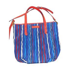 NWT Vera Bradley Preppy Poly Tote in Colbalt Stripe 17"x15.5"
